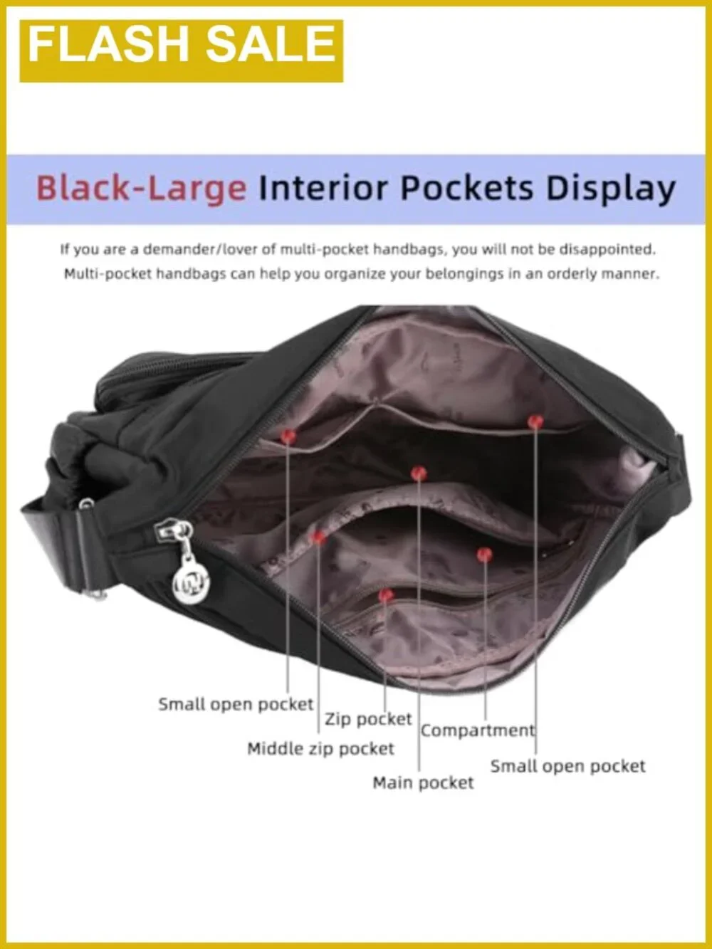 Women's Nylon Satchel Handbag Crossbody Shoulder Bag Multiple Pockets Top